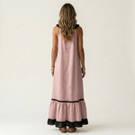 SERAPHINA | SLEEVELESS RUFFLE-NECK CONTRAST-TRIM MAXI DRESS