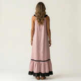 SERAPHINA | SLEEVELESS RUFFLE-NECK CONTRAST-TRIM MAXI DRESS