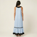 SERAPHINA | SLEEVELESS RUFFLE-NECK CONTRAST-TRIM MAXI DRESS