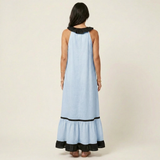 SERAPHINA | SLEEVELESS RUFFLE-NECK CONTRAST-TRIM MAXI DRESS