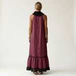 SERAPHINA | SLEEVELESS RUFFLE-NECK CONTRAST-TRIM MAXI DRESS