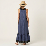 SERAPHINA | SLEEVELESS RUFFLE-NECK CONTRAST-TRIM MAXI DRESS