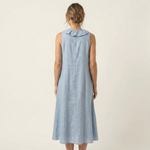 VIOLETTE | RUFFLE-FRONT V-NECK SLEEVELESS LINEN MAXI DRESS