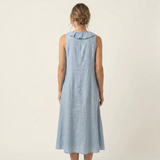 VIOLETTE | RUFFLE-FRONT V-NECK SLEEVELESS LINEN MAXI DRESS