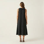 VIOLETTE | RUFFLE-FRONT V-NECK SLEEVELESS LINEN MAXI DRESS