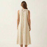 VIOLETTE | RUFFLE-FRONT V-NECK SLEEVELESS LINEN MAXI DRESS