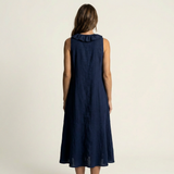 VIOLETTE | RUFFLE-FRONT V-NECK SLEEVELESS LINEN MAXI DRESS