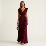 CELESTE | WRAP-STYLE V-NECK FLUTTER-SLEEVE CASCADING RUFFLE MAXI DRESS