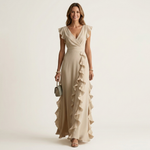 CELESTE | WRAP-STYLE V-NECK FLUTTER-SLEEVE CASCADING RUFFLE MAXI DRESS