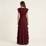 CELESTE | WRAP-STYLE V-NECK FLUTTER-SLEEVE CASCADING RUFFLE MAXI DRESS