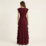 CELESTE | WRAP-STYLE V-NECK FLUTTER-SLEEVE CASCADING RUFFLE MAXI DRESS