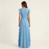CELESTE | WRAP-STYLE V-NECK FLUTTER-SLEEVE CASCADING RUFFLE MAXI DRESS