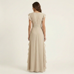 CELESTE | WRAP-STYLE V-NECK FLUTTER-SLEEVE CASCADING RUFFLE MAXI DRESS