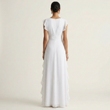 CELESTE | WRAP-STYLE V-NECK FLUTTER-SLEEVE CASCADING RUFFLE MAXI DRESS