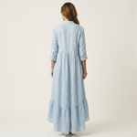 ADRIANNA | STAND-COLLAR BUTTON-FRONT RUFFLE HEM MAXI DRESS