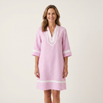 SOLVEIG | CONTRAST-TRIM STRIPE V-NECK COTTON SHIFT DRESS