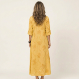 ODALYS | COTTON-LINEN MAXI DRESS WITH TONAL FLORAL EMBROIDERY