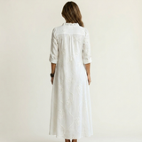 ODALYS | COTTON-LINEN MAXI DRESS WITH TONAL FLORAL EMBROIDERY
