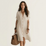 FLORENTINE | COTTON-LINEN MIDI SHIRT DRESS WITH ROLLED CUFFS