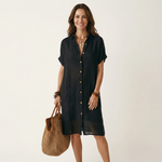 FLORENTINE | COTTON-LINEN MIDI SHIRT DRESS WITH ROLLED CUFFS