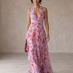 Belladina | Romantica Cascata di Rose Abito lungo con Scollo All'Americana