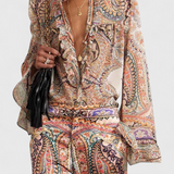 Finely Komplektas arba Volanų Blūzė ir Vintage Paisley Raštas