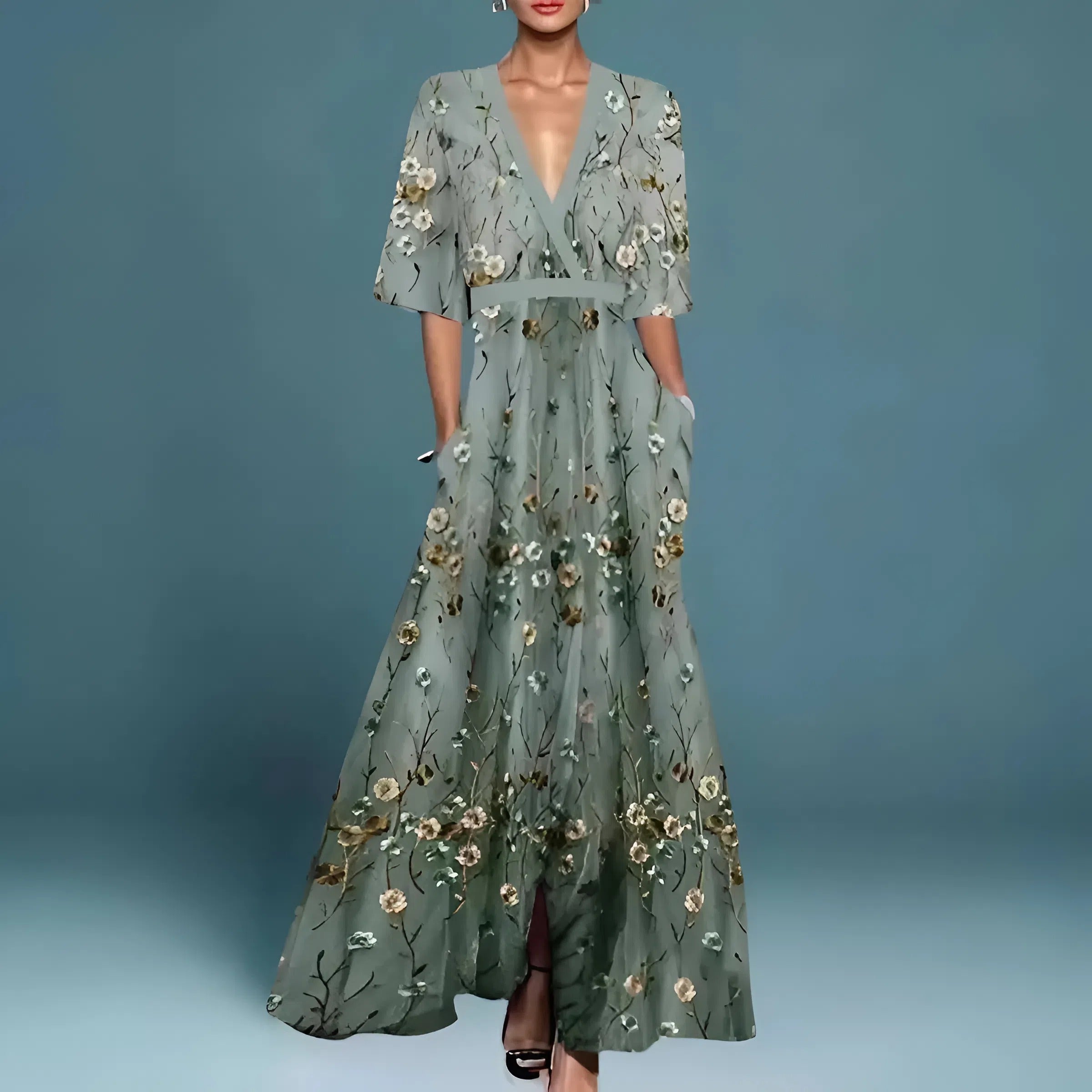 Vakarė | Elegantiška ilga suknelė su giliu iškirpimu